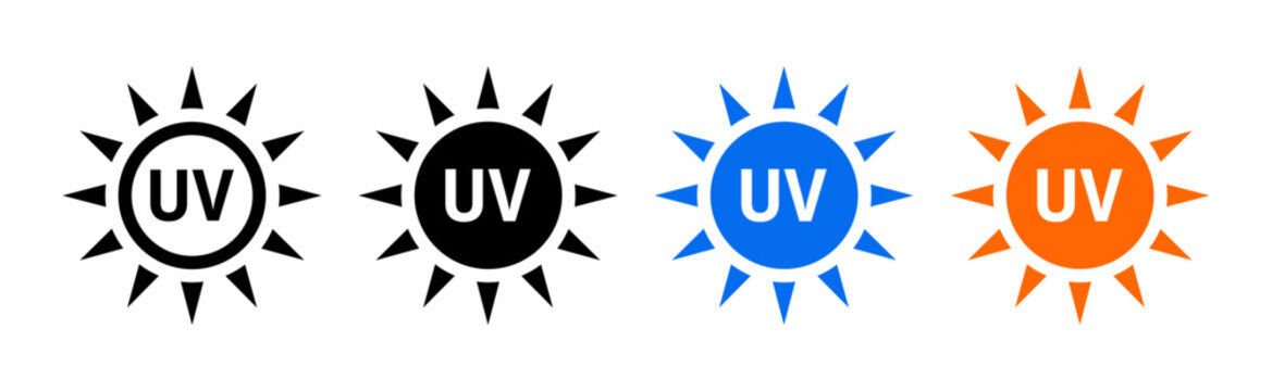 UV protection icon set. UV radiation icon. Ultraviolet symbol. Sun uv protection icons. Skincare sign illustration