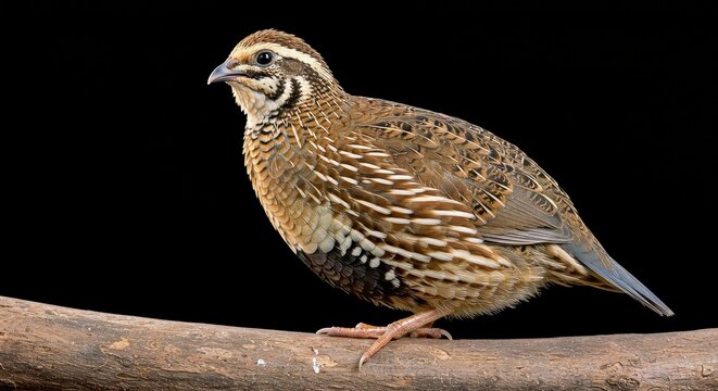 Wild quail bird standing, isolated against a plain white background (JPG). Small upland gamebird, wildlife animal found in nature.