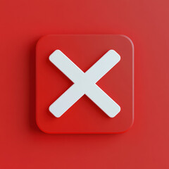 Obraz premium White X cross icon on rounded square red button against matching red background 
