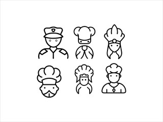 Simple black line art chef icon set