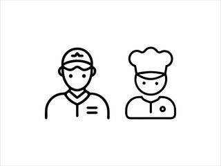 Simple black line art chef icon set
