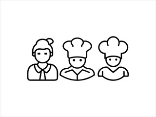Simple black line art chef icon set