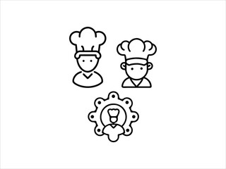 Simple black line art chef icon set