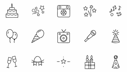 party set of web icons in line style  celebration .eps