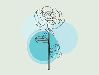 Elegant Single Line Rose Drawing with Abstract Blue Watercolor Background