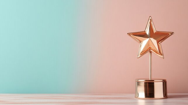 A shiny trophy with a star design stands prominently on a stylish background, symbolizing achievement and recognition in a contemporary art style, perfect for celebrating success and honor.