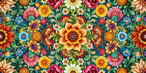 Seamless Retro Floral Tile Pattern, Vintage Flower Wallpaper,  70s Style Background,  Retro Floral Seamless Texture