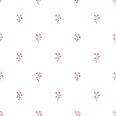 Seamless Background Pattern with Pink Flowers on White