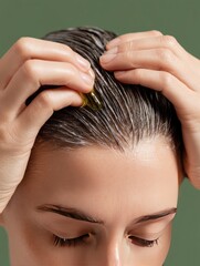 Fototapeta premium Applying hair oil to scalp for hydration.