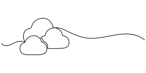 Cloud one line drawing, Continuous one line drawing of a cloud isolated on a simple background vector illustration, Clouds one continuous line drawing, Continuous one line drawing of cumulus cloud. 