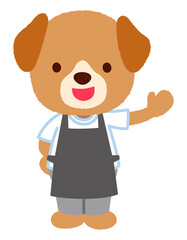 かわいいイヌのキャラクター　エプロン　スタッフ　店員