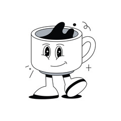 Cute and Smiley Character Cartoon Coffee Hot Drink Mascot Walking Illustration
