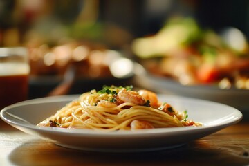 Delicious pasta dish with shrimp