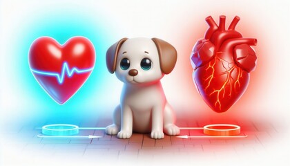 Heart health awareness campaign featuring adorable dog medical graphics digital art vibrant colors