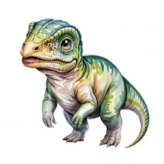 Obraz premium Cute cartoon dinosaur character with vibrant colors situated on a white background during a creative illustration session