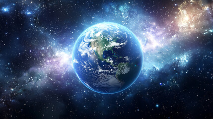 Obraz premium A blue and white planet in the middle of a starry sky