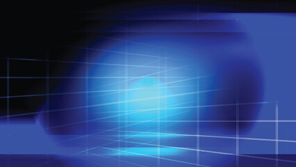 Abstract glow light and shade with grid line on gradient dark blue creative background. Vector illustration.