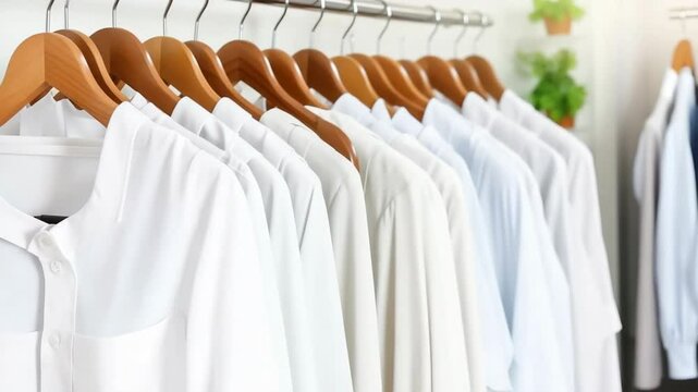 Men's white shirts on hanger sold in store.