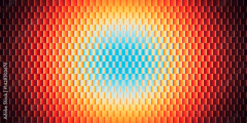 Aufkleber bright summer gradient shining through glass blocks from cool blue to hot orange. circular gradient 