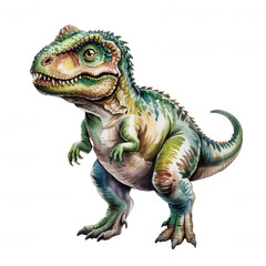 Obraz premium Colorful dinosaur illustration shows a playful creature resembling a T-rex in a vivid design for children’s educational purposes