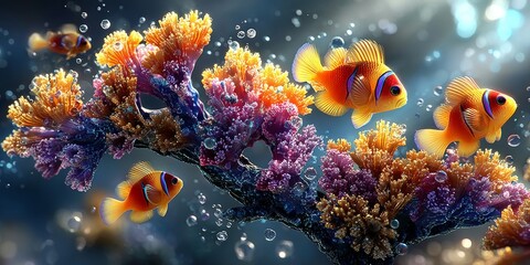 Obraz premium High-detail coral reef with vibrant sea creatures and soft ocean light