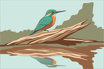 Fototapeta premium Elegant Kingfisher Illustration Vibrant & Serene Wildlife Art