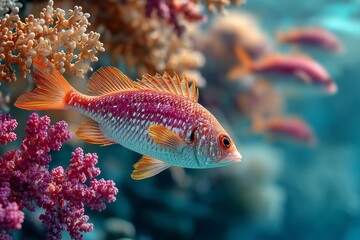 Colorful coral reef close-up with small marine life in vibrant natural light

