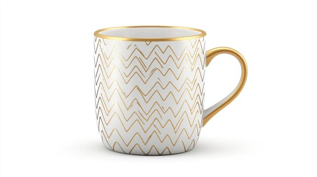 Elegant white mug with gold zigzag design