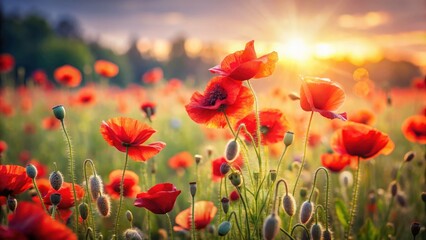 Stunning Tilt-Shift Poppy Field Photography: Miniature Landscape, Red Poppies, Summer Bloom, Rural Scene, Blooming Flowers, Meadow, Nature Photography, Field of Poppies