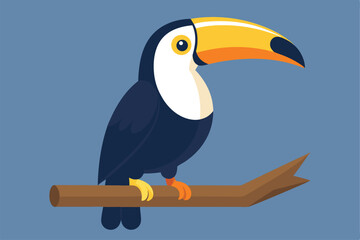 illustration of a toucan perched on a wooden branch.