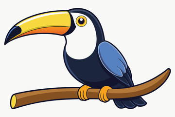 illustration of a toucan perched on a wooden branch.