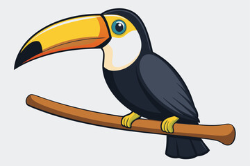 Naklejka premium illustration of a toucan perched on a wooden branch.