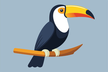 illustration of a toucan perched on a wooden branch.