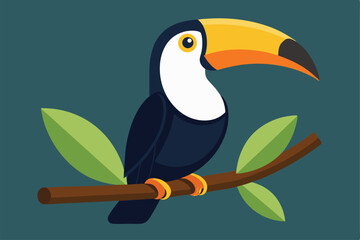 illustration of a toucan perched on a wooden branch.