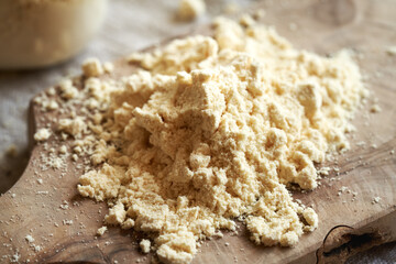 A heap of whey protein powder on a table