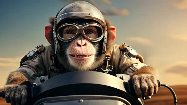 Adventurous Monkey on Motorcycle Journey, Exploring Wildlife and Nature's Beauty
