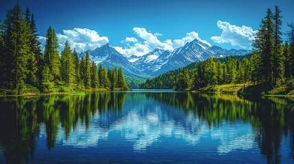 Fototapeta premium Serene mountain lake, vibrant landscape