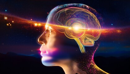 Obraz premium Visual metaphors for thoughts: minds opening like galaxies