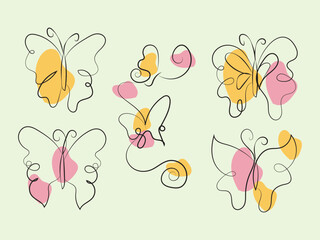 Abstract Line Art Butterflies with Pastel Shapes