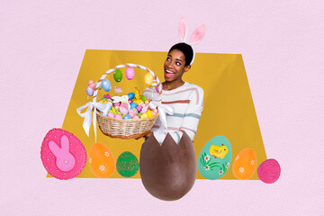 Composite sketch design artwork photo collage of easter holiday springtime celebrate feast young...