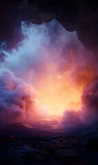 Fototapeta premium Otherworldly seascape with mystical clouds, a sublime scene of radiant light and depth