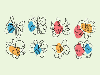 Collection of Eight Abstract Butterflies Line Art Designs