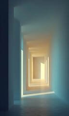 Sunlit Hallway: An Abstract Perspective of Architectural Symmetry and Light Dynamics