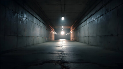 Urban exploration within an underground passage, showcasing a light at the end of tunnel view