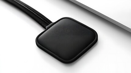 Close-up of a sleek black device on a modern surface, showcasing minimalist design and technology
