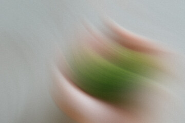 Hands holding a green heart shaped object with a textured surface in a cupped position