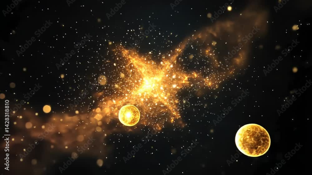 Poster exploring a vibrant cosmic explosion showcasing shimmering stars and glowing celestial elements in t