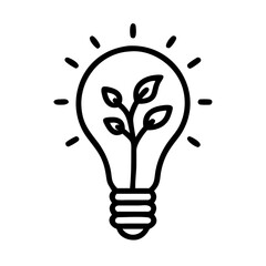 Rooted idea — minimal line icon of a light bulb with roots in place of filament, symbolizing sustainable innovation, eco-conscious thinking, green energy, and environmental technology concepts