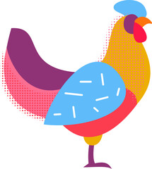 Rooster silhouette in modern fashion pop art style. Colorful creative bird character design. Vivid vector illustration.