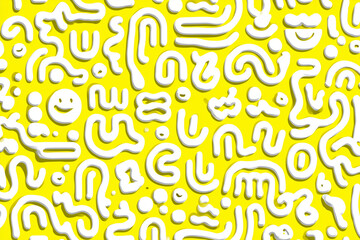 Joyful abstract yellow pattern with white 3D shapes playful mood bold design bright colors fun vibe